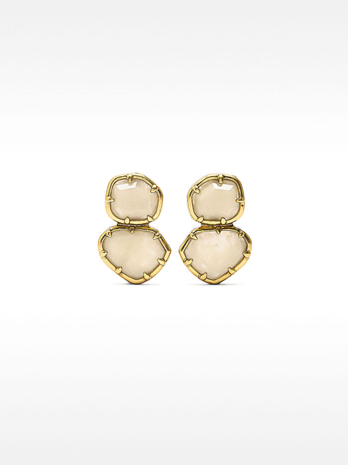 Taş Efektli Gold Küpe