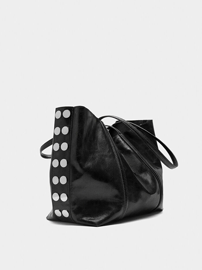 Zımba Detaylı Süet Deri Shopper Çanta