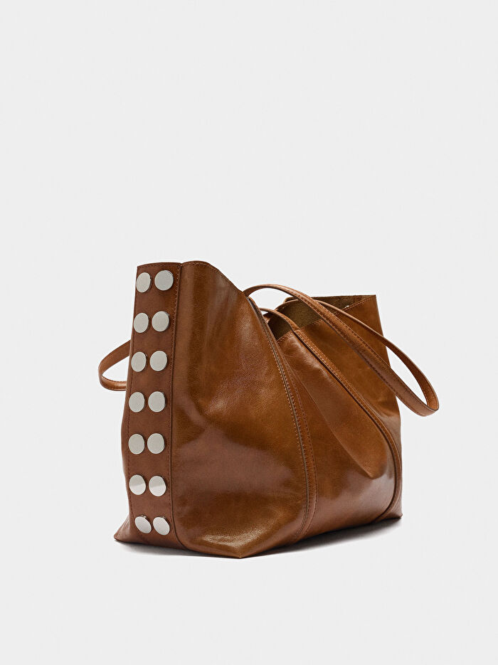 Zımba Detaylı Süet Deri Shopper Çanta