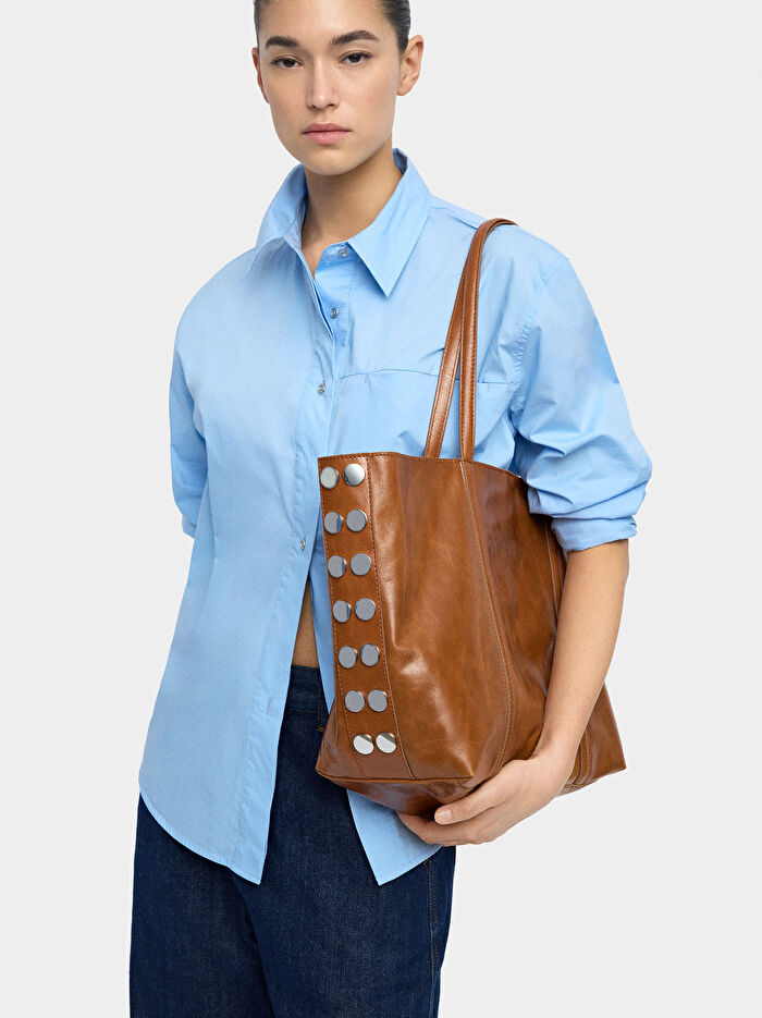 Zımba Detaylı Süet Deri Shopper Çanta