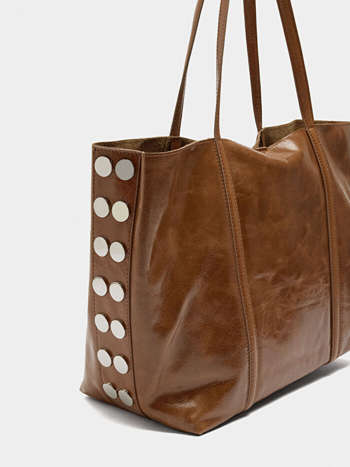 Zımba Detaylı Süet Deri Shopper Çanta