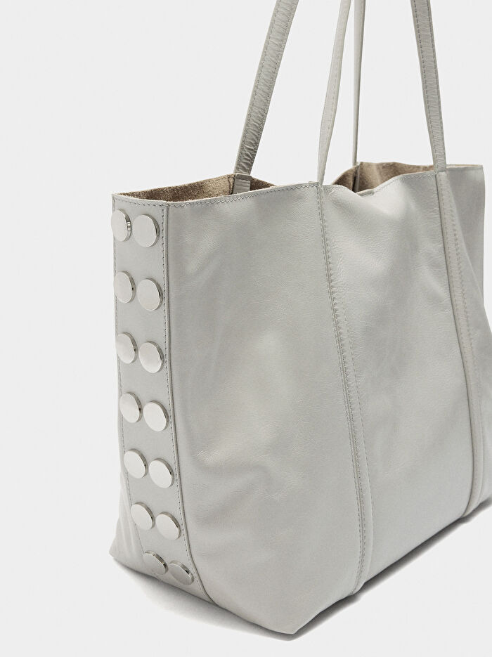 Zımba Detaylı Süet Deri Shopper Çanta