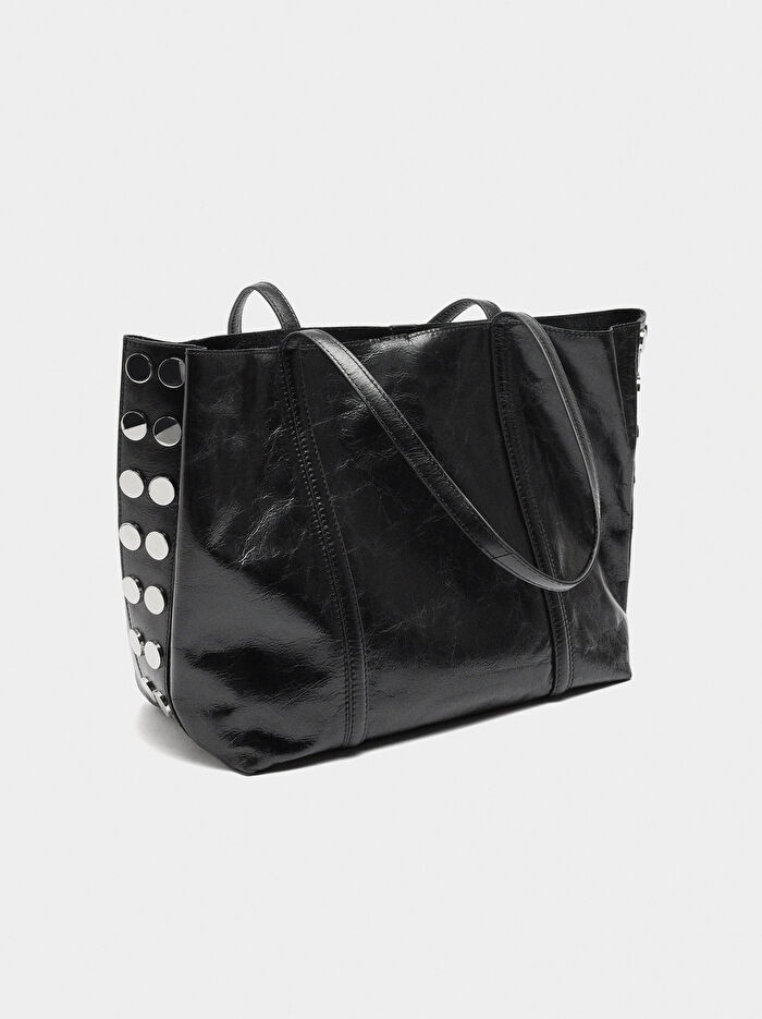 Zımba Detaylı Süet Deri Shopper Çanta