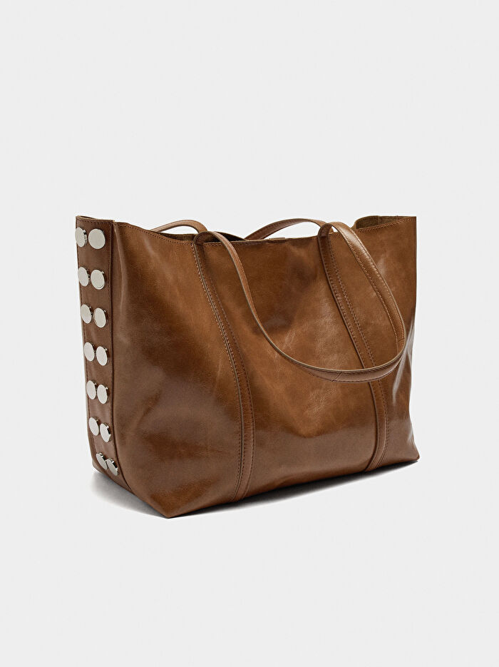 Zımba Detaylı Süet Deri Shopper Çanta