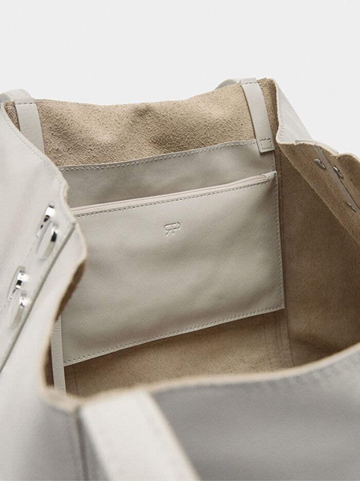 Zımba Detaylı Süet Deri Shopper Çanta