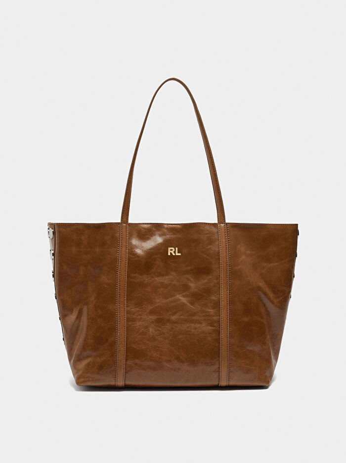 Zımba Detaylı Süet Deri Shopper Çanta
