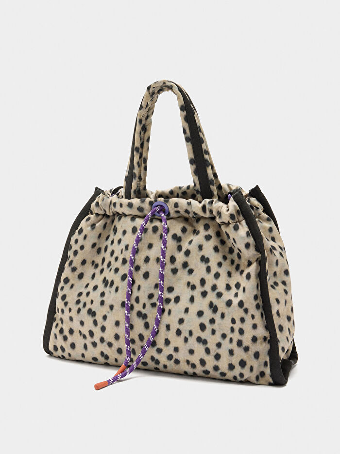Desenli Teknik Kumaş Shopper Çanta