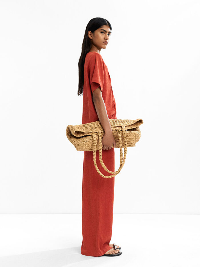 Elastik Bel Yapılı Dokulu Pantolon