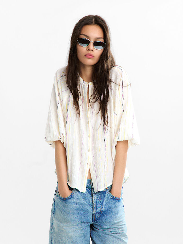 Çok Renkli Üst Dikiş Gömlek %100 Pamuk