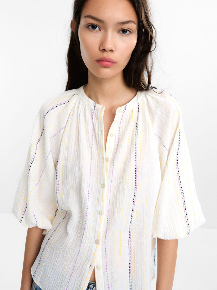 Çok Renkli Üst Dikiş Gömlek %100 Pamuk