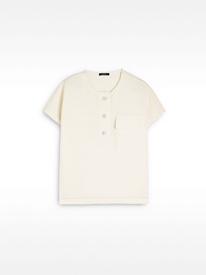 Düğmeli Keten T-Shirt
