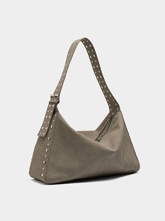 Deri Görünümlü Zımba Detaylı El Çantası