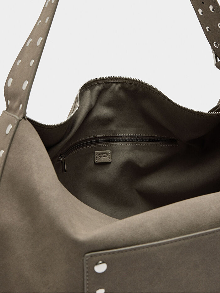 Deri Görünümlü Zımba Detaylı El Çantası