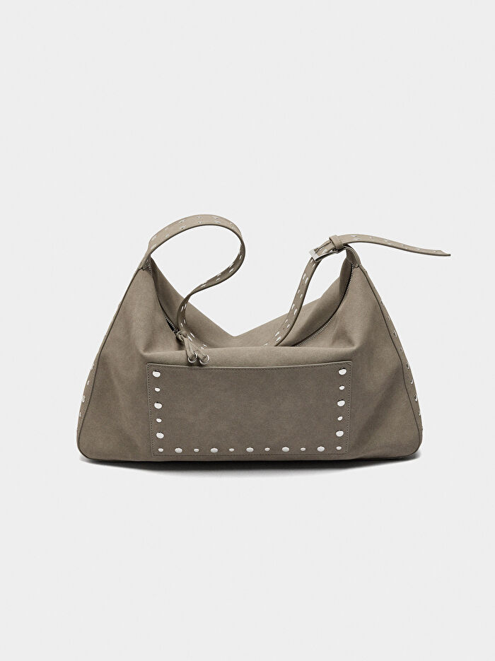 Deri Görünümlü Zımba Detaylı El Çantası