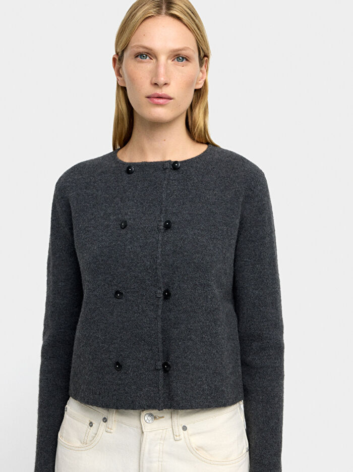 Çift Düğmeli Örme Hırka