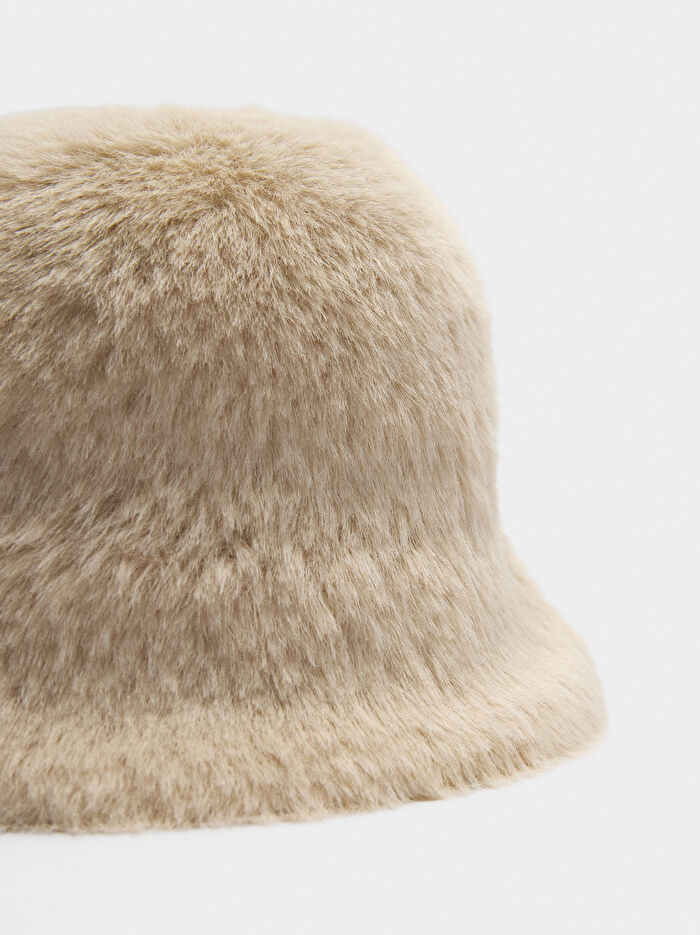 Kürk Efektli Bucket Şapka