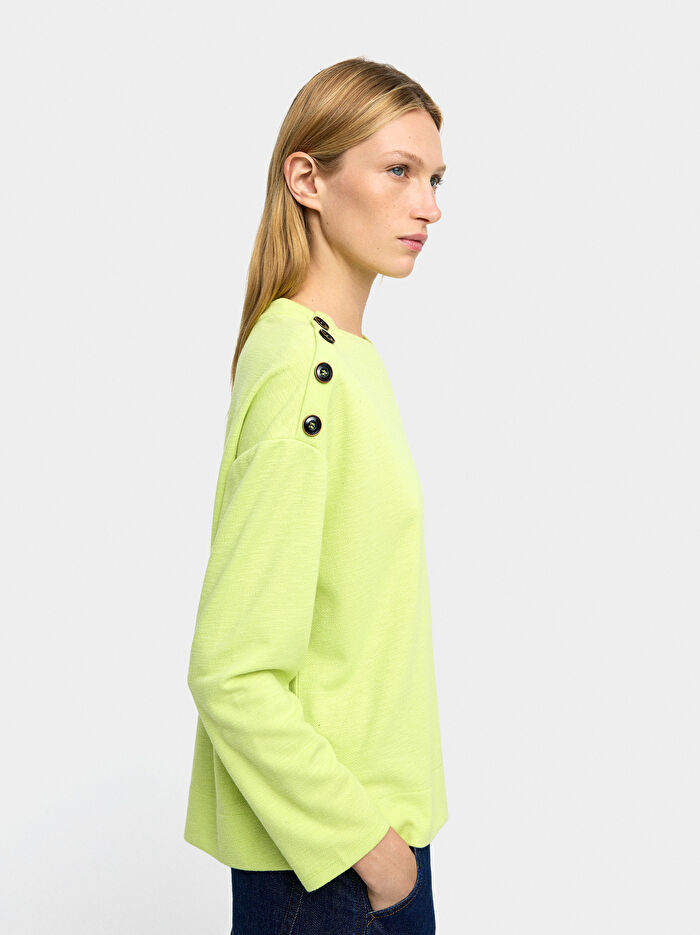 Düğme Detaylı Uzun Kollu Kazak