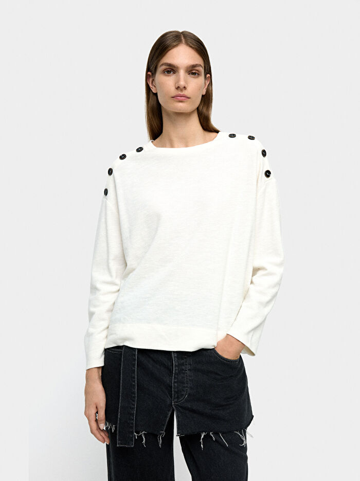 Düğme Detaylı Uzun Kollu Kazak