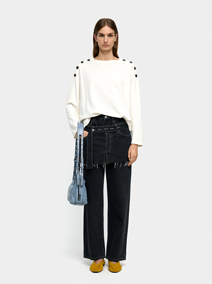 Düğme Detaylı Uzun Kollu Kazak