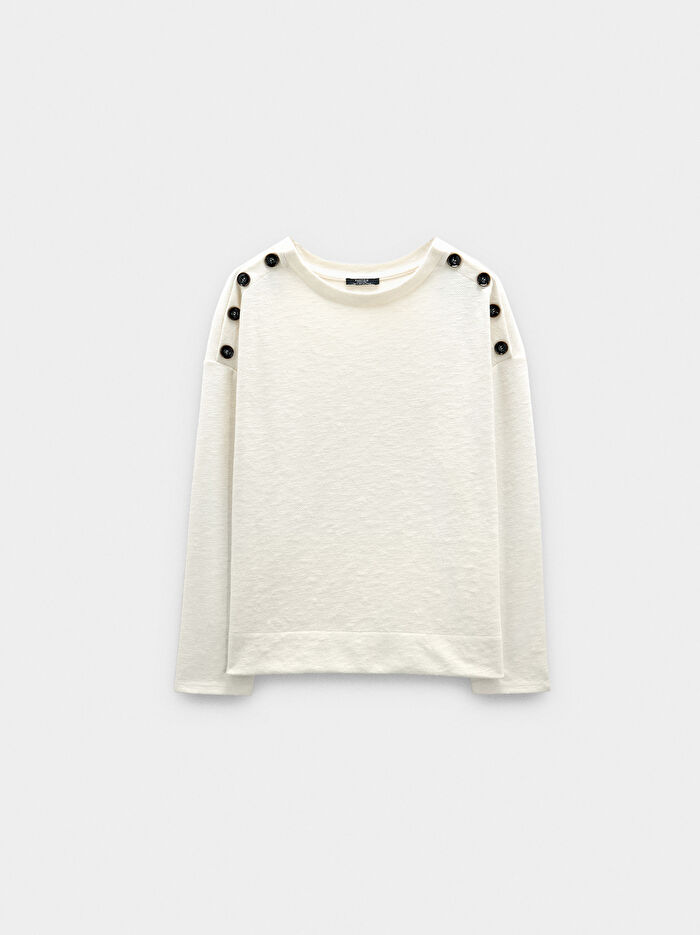 Düğme Detaylı Uzun Kollu Kazak