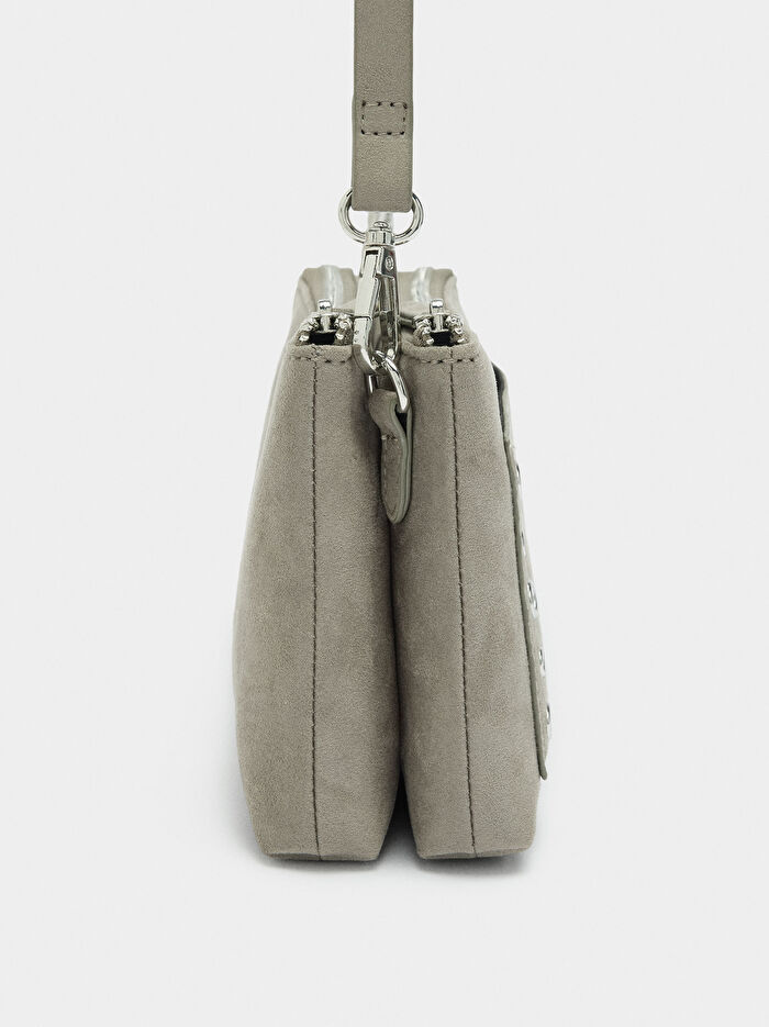 Doku Efektli ve Zımba Detaylı Çapraz Çanta