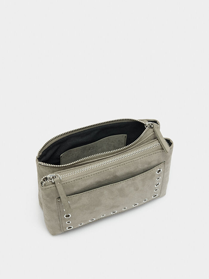 Doku Efektli ve Zımba Detaylı Çapraz Çanta