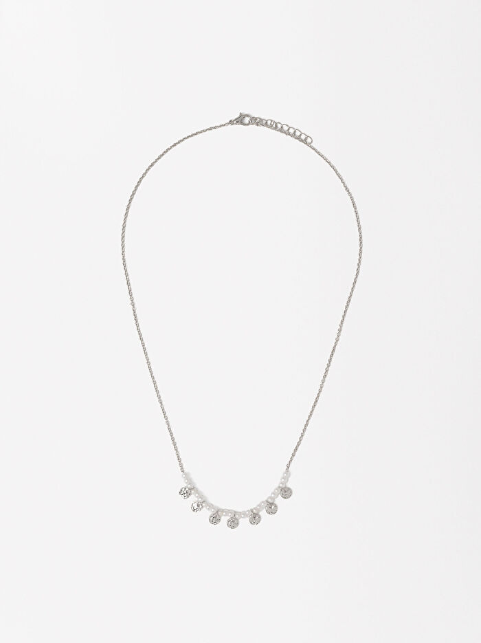 Madalya ve İnci Detaylı Kolye