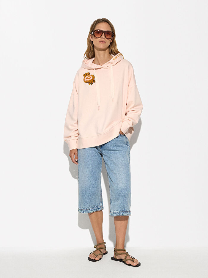Nakış Detaylı Kapüşonlu Örme Sweatshirt