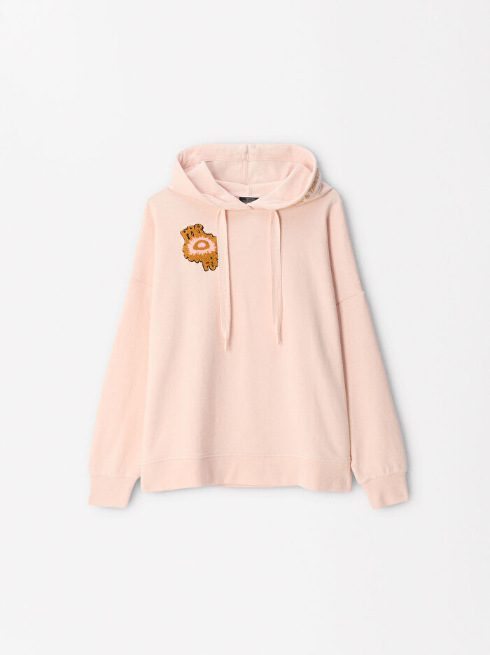 Nakış Detaylı Kapüşonlu Örme Sweatshirt