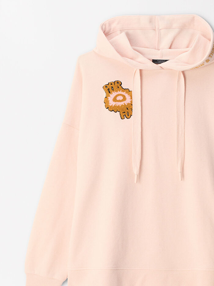 Nakış Detaylı Kapüşonlu Örme Sweatshirt