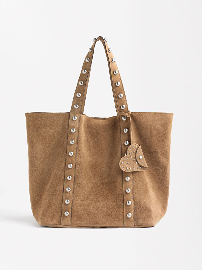 Zımba Detaylı Süet Deri Shopper Çanta