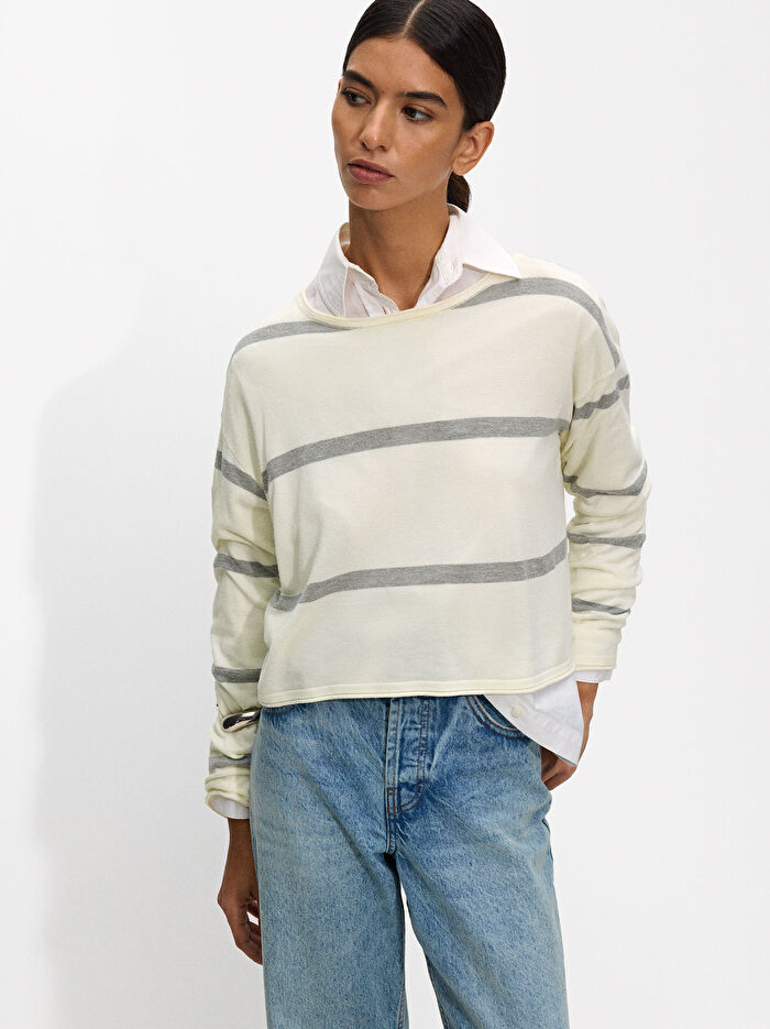 Resim Çizgili Örme Sweatshirt