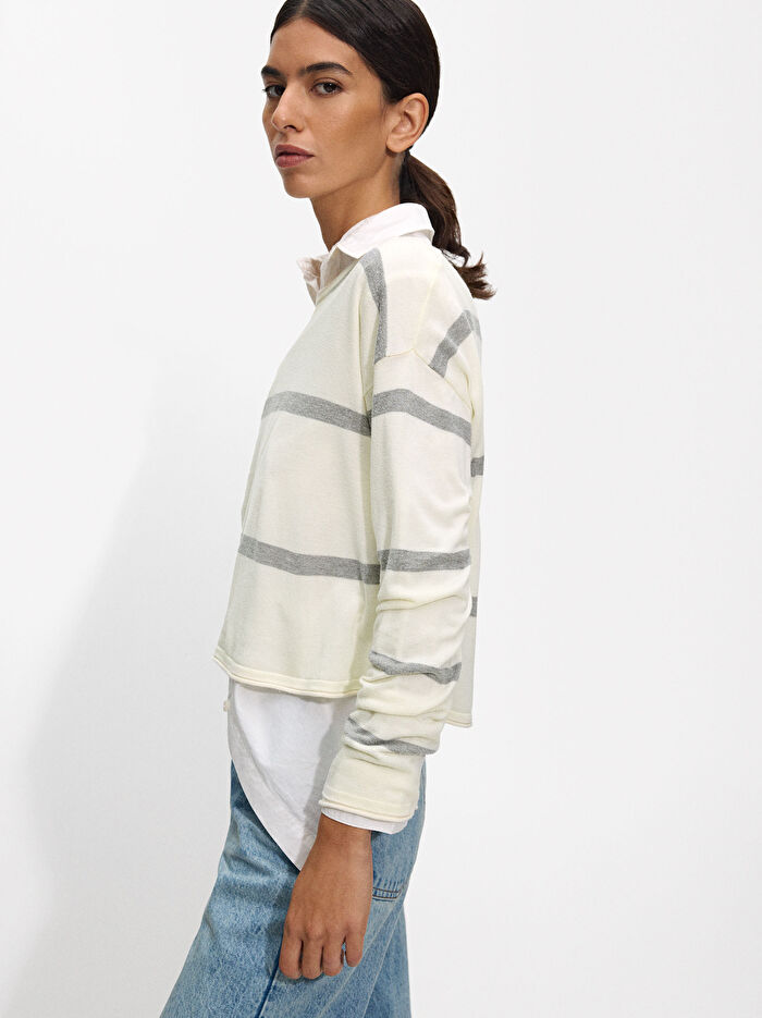 Resim Çizgili Örme Sweatshirt