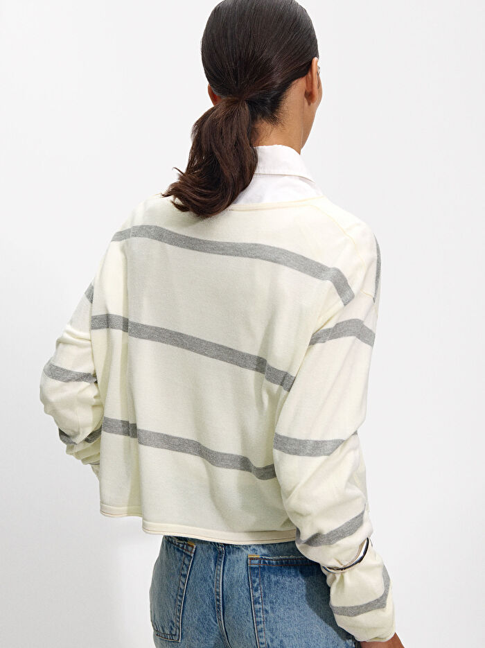 Resim Çizgili Örme Sweatshirt