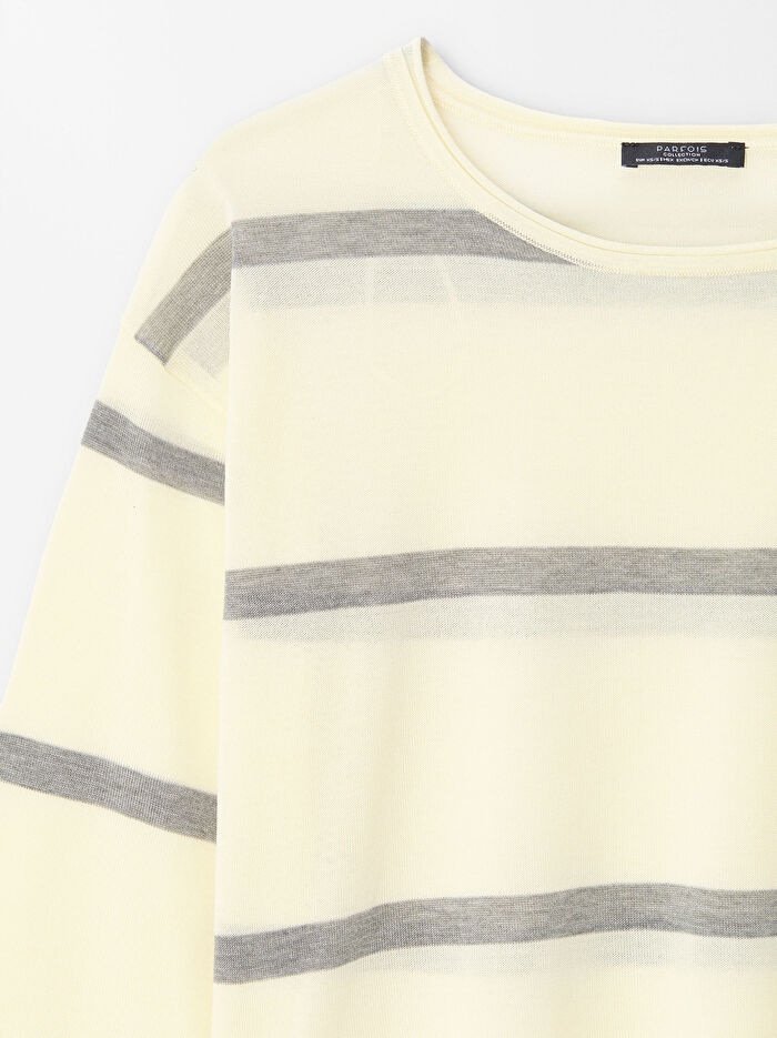 Resim Çizgili Örme Sweatshirt