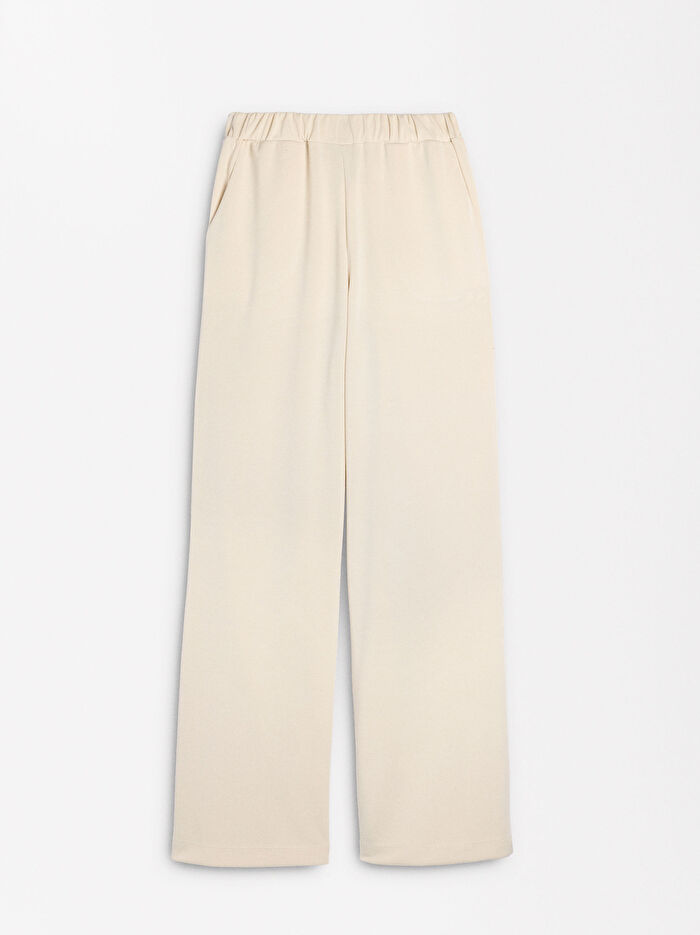 Elastik Bel Bantlı Bol Paça Pantolon