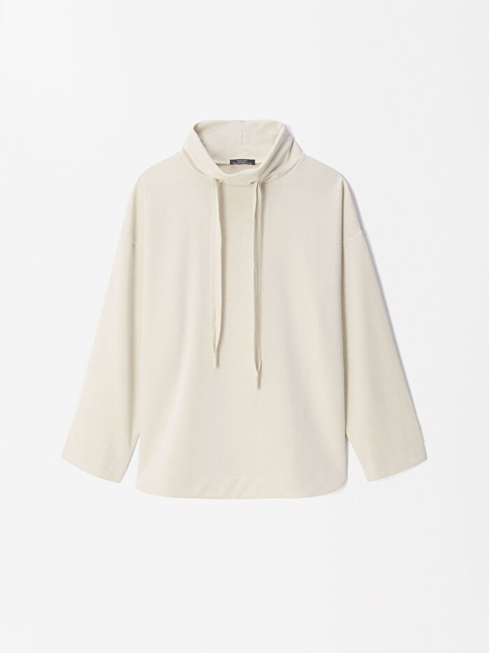 Yüksek Yaka Modal Kumaş Sweatshirt