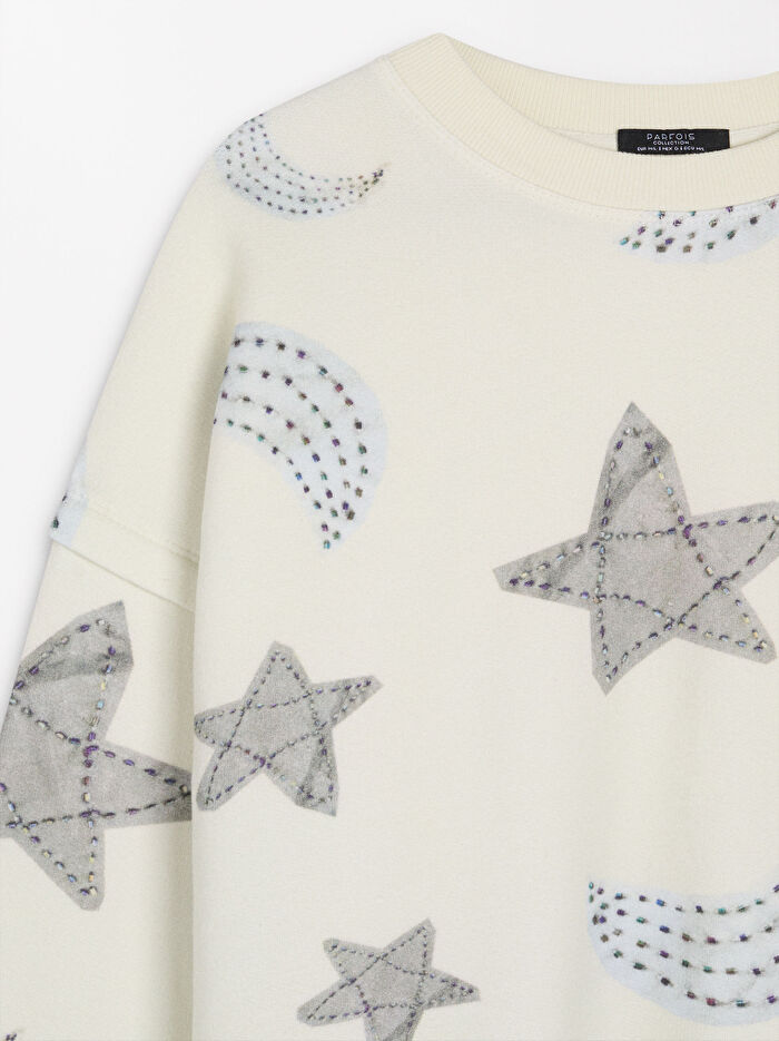 Ay ve Yıldız Desenli Sweatshirt