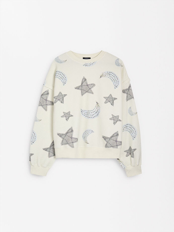 Ay ve Yıldız Desenli Sweatshirt