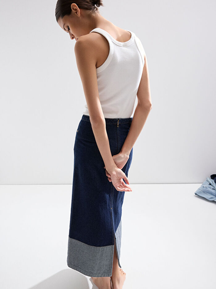 ONLINE ÖZEL - Denim Midi Etek