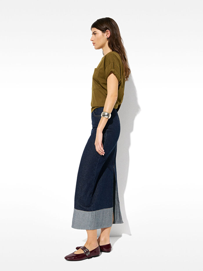 ONLINE ÖZEL - Denim Midi Etek