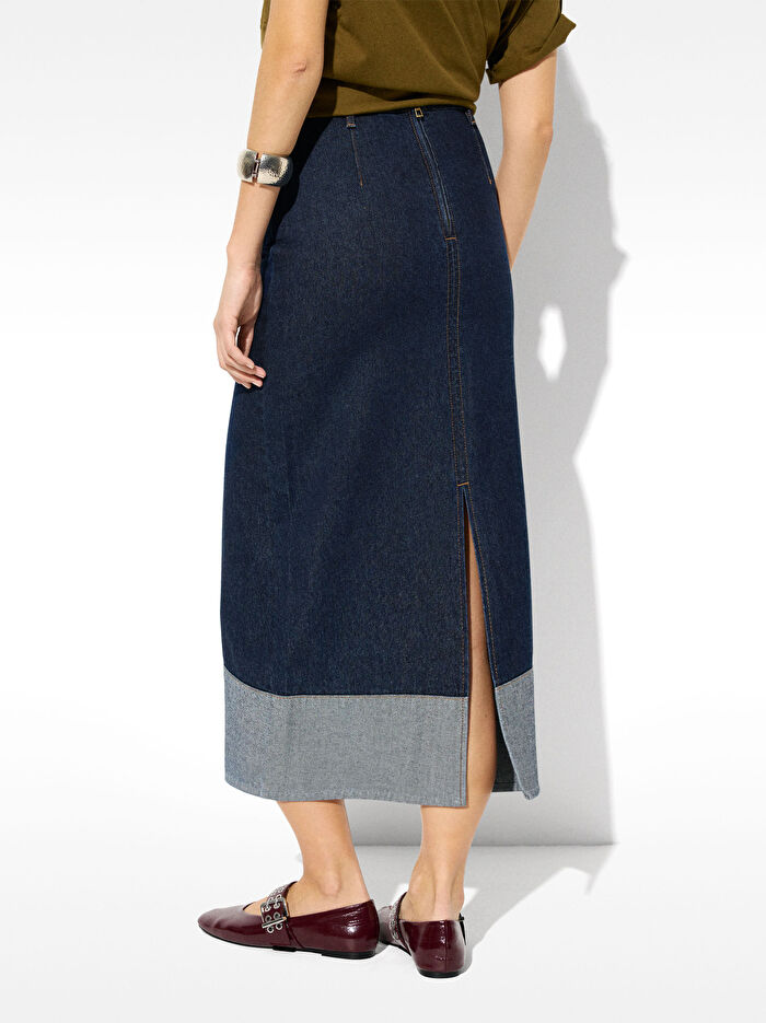 ONLINE ÖZEL - Denim Midi Etek