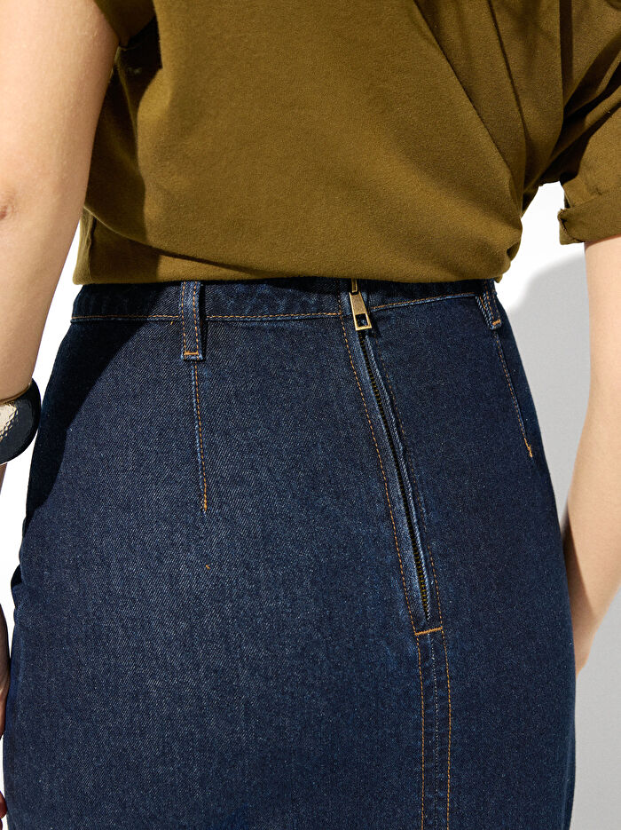 ONLINE ÖZEL - Denim Midi Etek