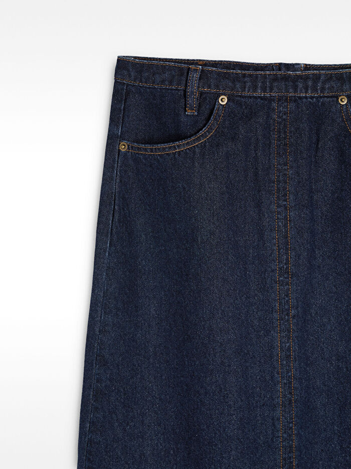 ONLINE ÖZEL - Denim Midi Etek