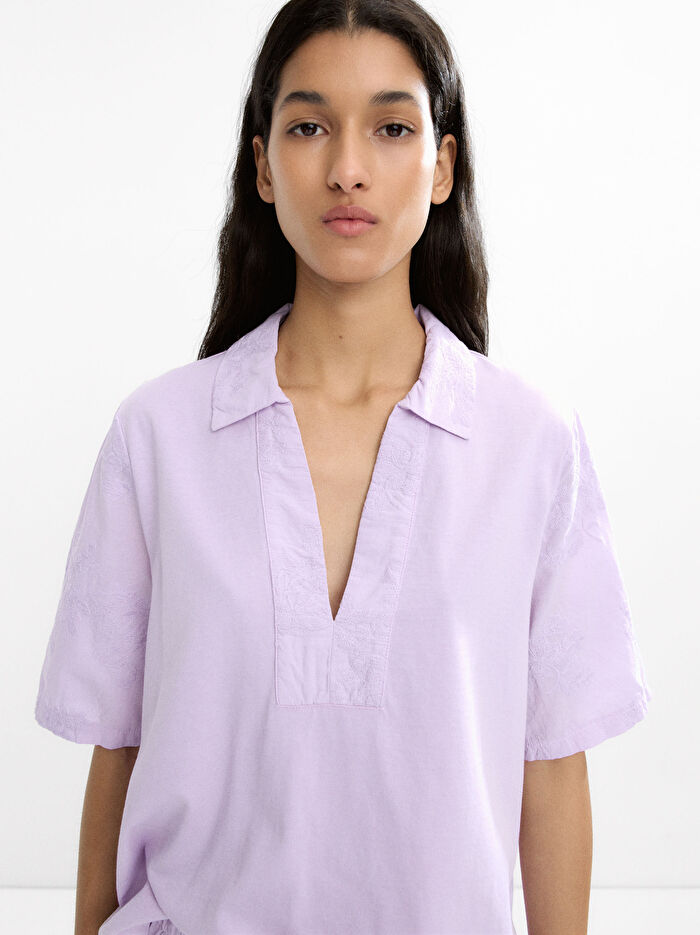 %100 Pamuk Nakışlı T-Shirt
