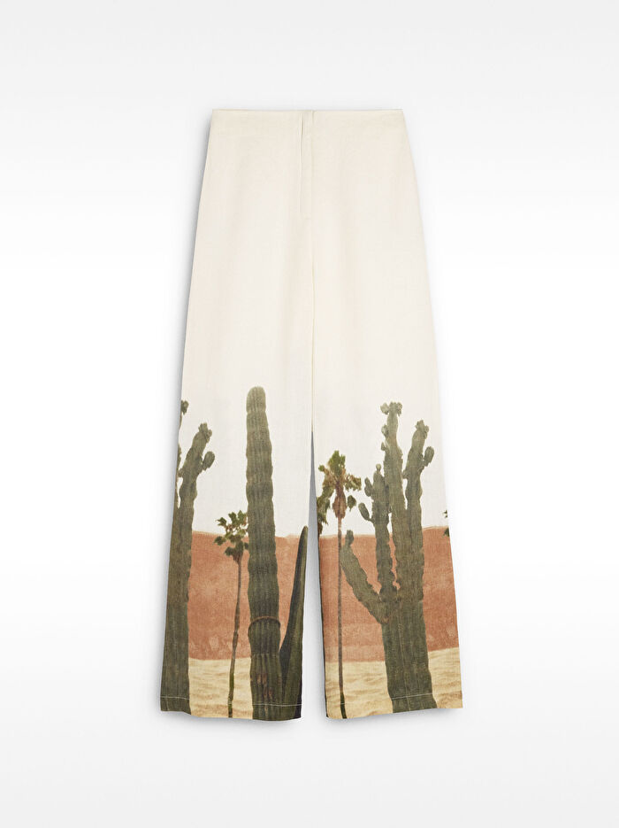 %100 Keten Desenli Pantolon