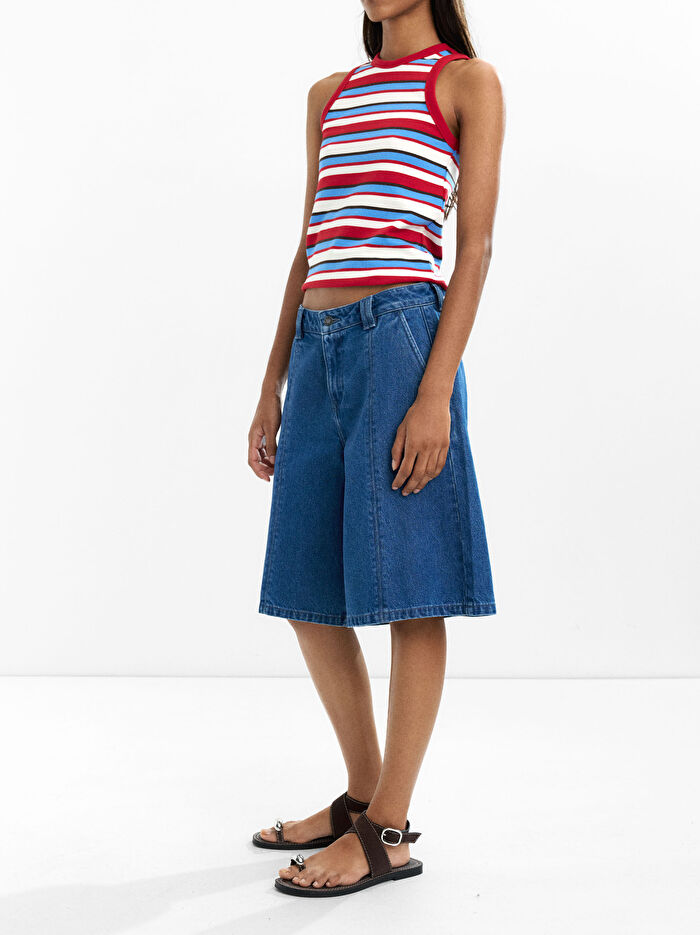 %100 Pamuklu Denim Bermuda Şort