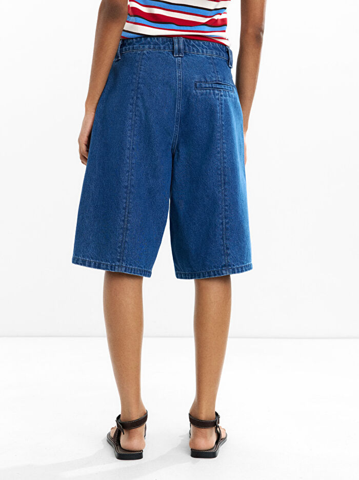 %100 Pamuklu Denim Bermuda Şort