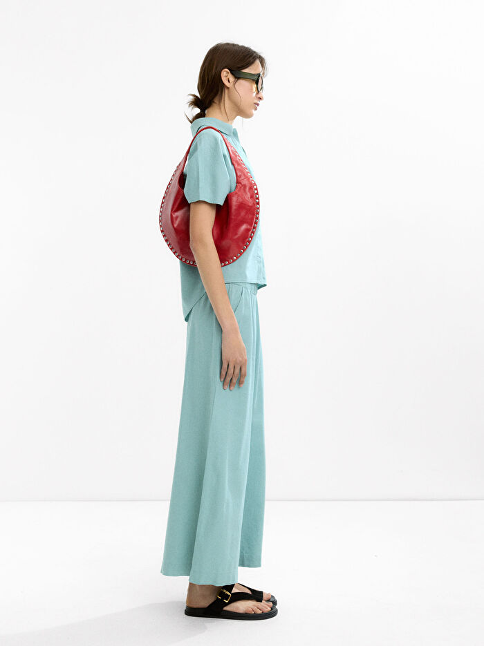 Kısa Kollu Keten Karışımlı Gömlek