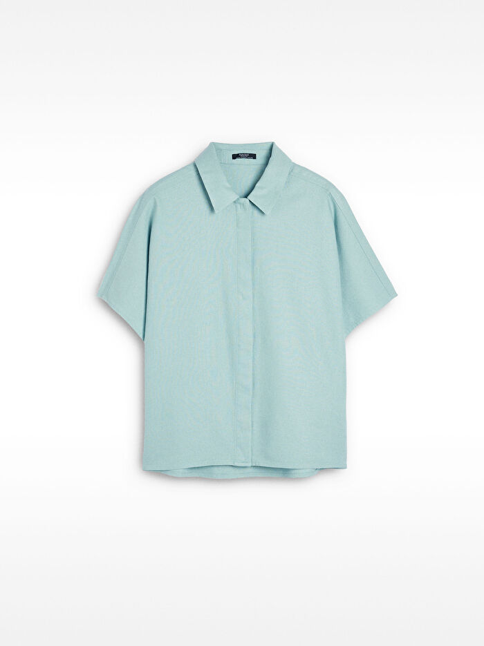 Kısa Kollu Keten Karışımlı Gömlek